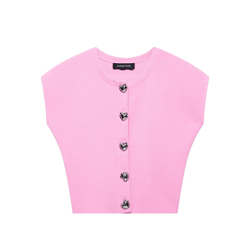 Pink Heart-shaped Button Knitted Sleeveless Vest