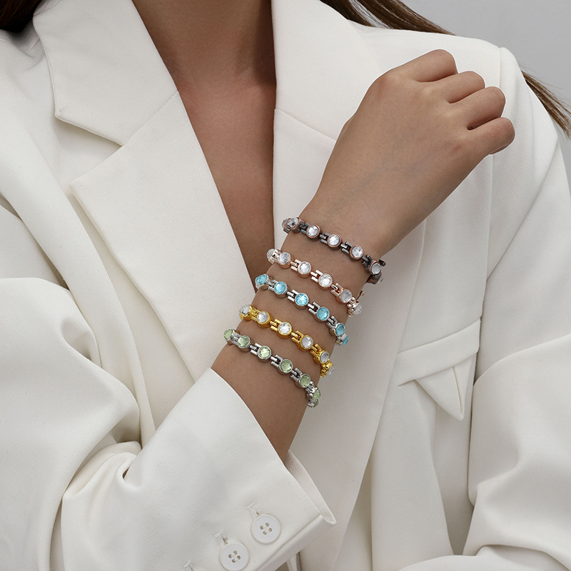 Pulsera Redonda De Aleación De Diamantes