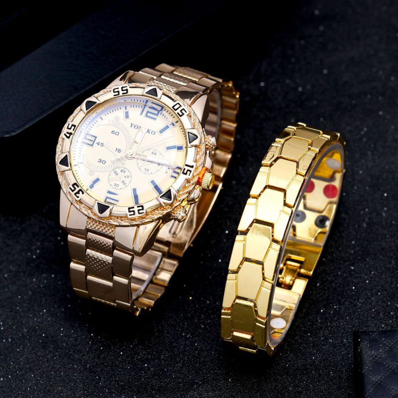 Two-piece Set Alloy Round Watch Bracelet Set For Men