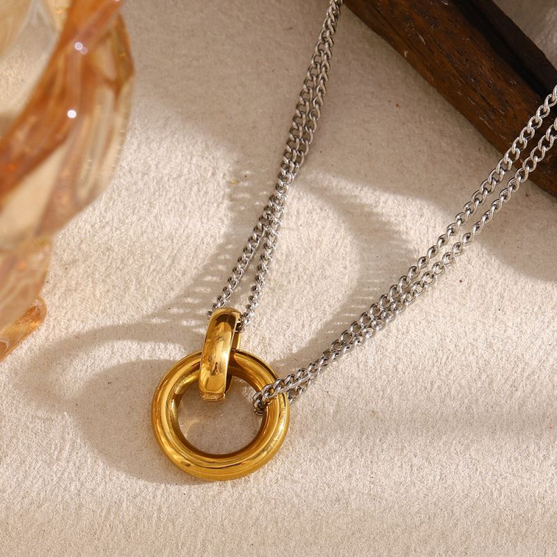 Collar De Acero Inoxidable Con Doble Cadena Y Anillo