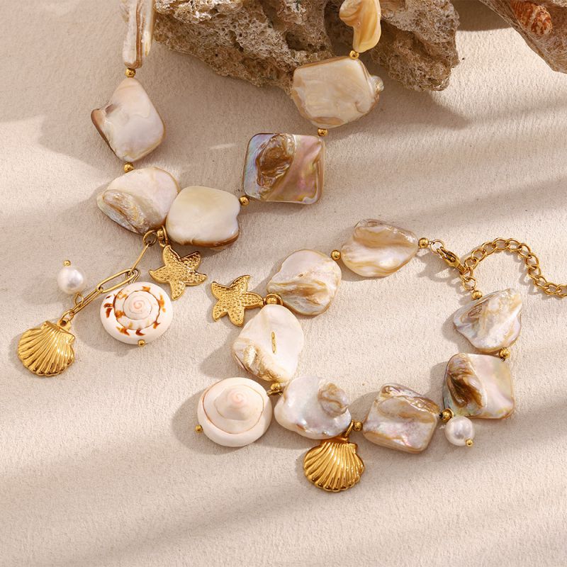 Collar Con Colgante De Concha De Acero Inoxidable