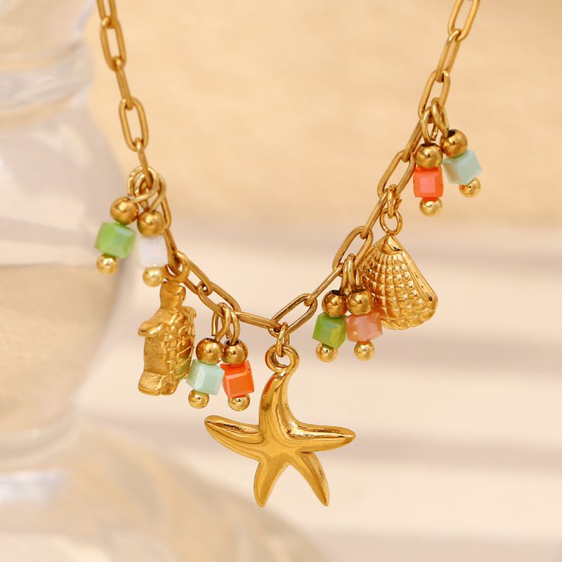 Collar De Acero Inoxidable Con Forma De Tortuga Y Estrella De Mar