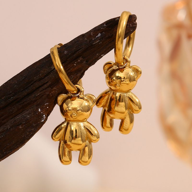 Pendientes De Aro De Oso De Acero Inoxidable