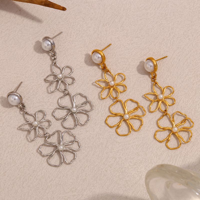 Pendientes De Flores De Línea De Acero Inoxidable