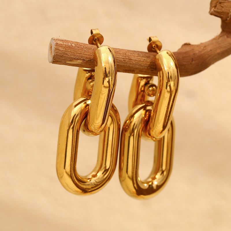 Pendientes De Aro Ovalados De Acero Inoxidable