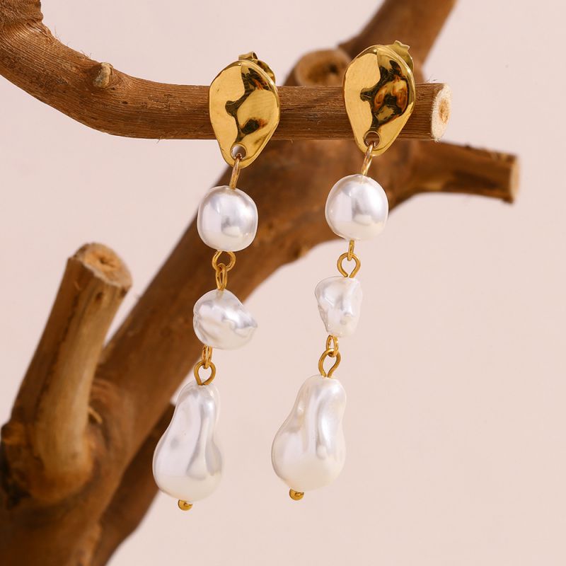 Pendientes De Perlas Irregulares De Acero Inoxidable
