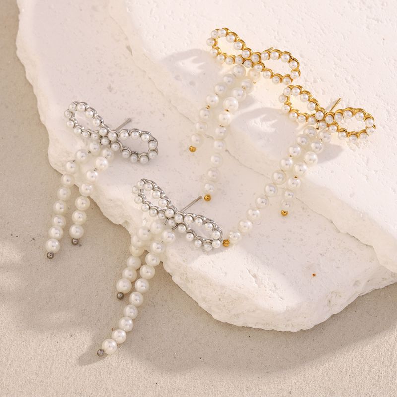 Pendientes De Mariposa De Acero Inoxidable Con Perlas De Imitación