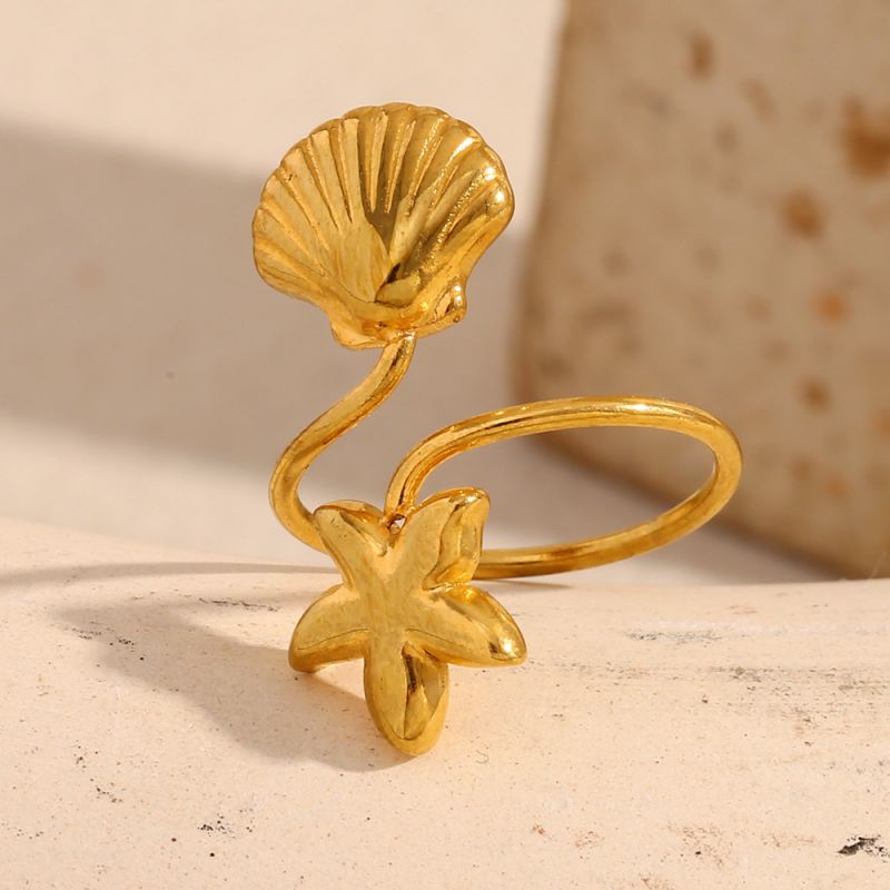 Anillo Abierto De Acero Inoxidable Con Forma De Estrella De Mar