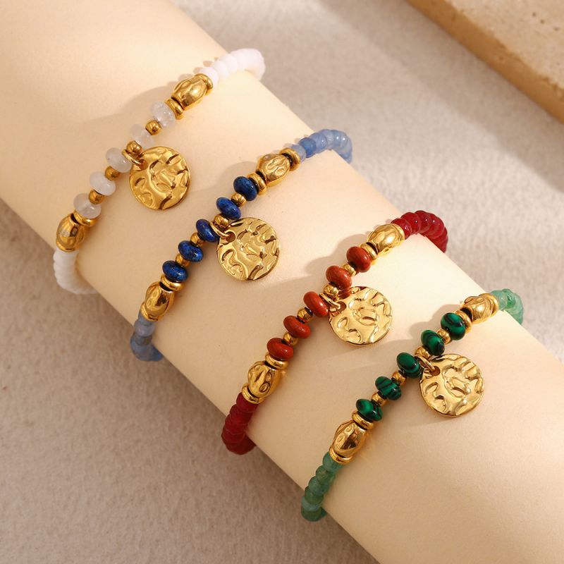Pulsera De Cuentas Con Medalla De Acero Inoxidable Chapada En Oro