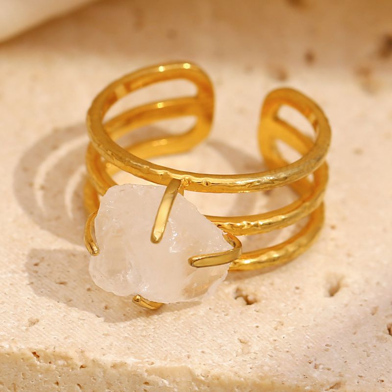 Anillo Abierto De Acero Inoxidable Con Cristal