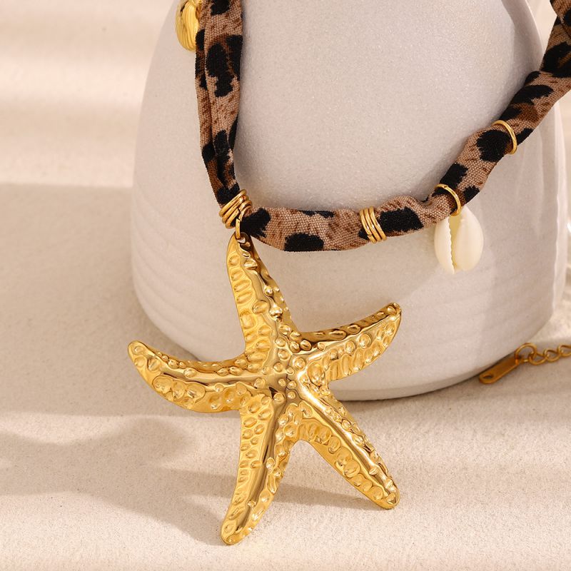 Collar De Acero Inoxidable Con Forma De Estrella De Mar Y Leopardo