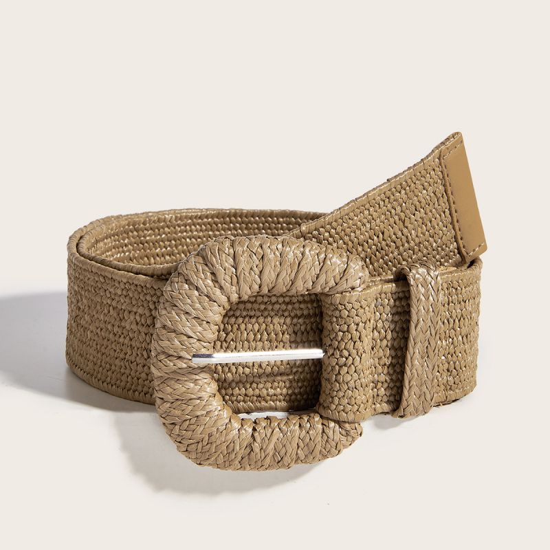 4.5 Braided D-shaped Buckle Pp Grass (khaki) Wide Belt With Braided D-buckle