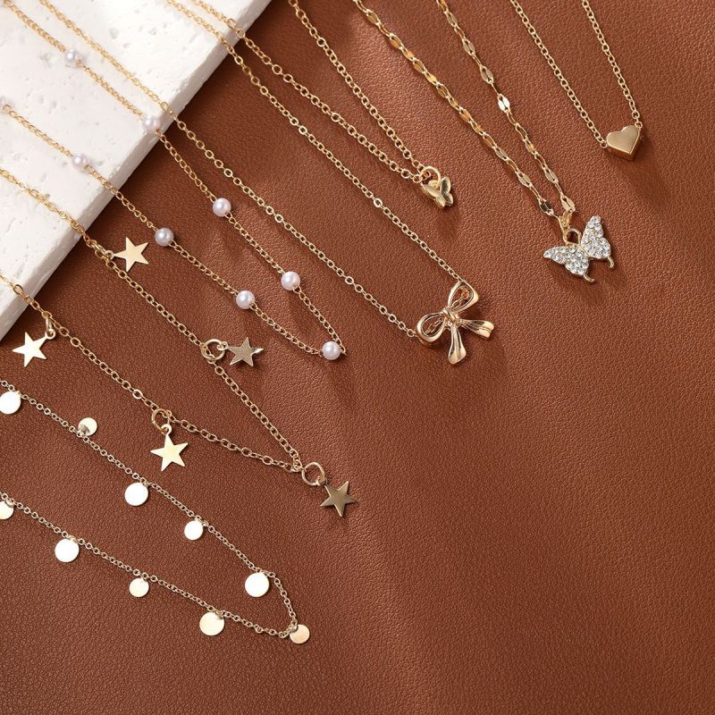 Conjunto De Collar De Aleación Con Forma De Corazón De Mariposa Y Estrella De Cinco Puntas
