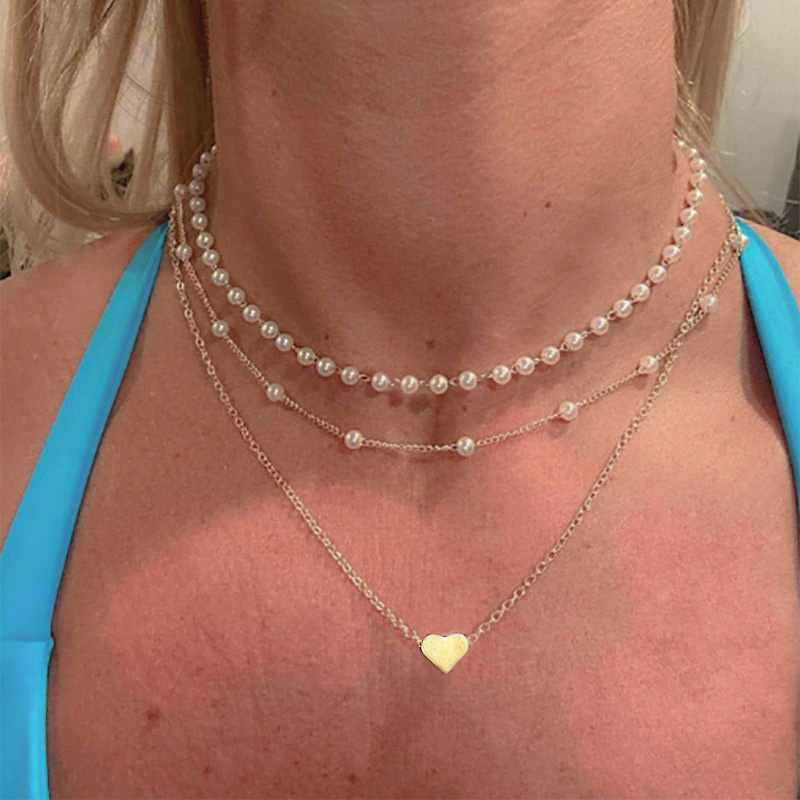 Collar Multicapa Con Corazón De Perlas