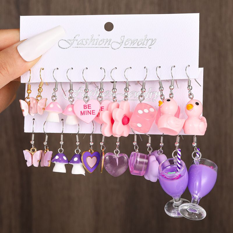 Juego De Pendientes De Resina Con Forma De Corazón Flor Y Hongo