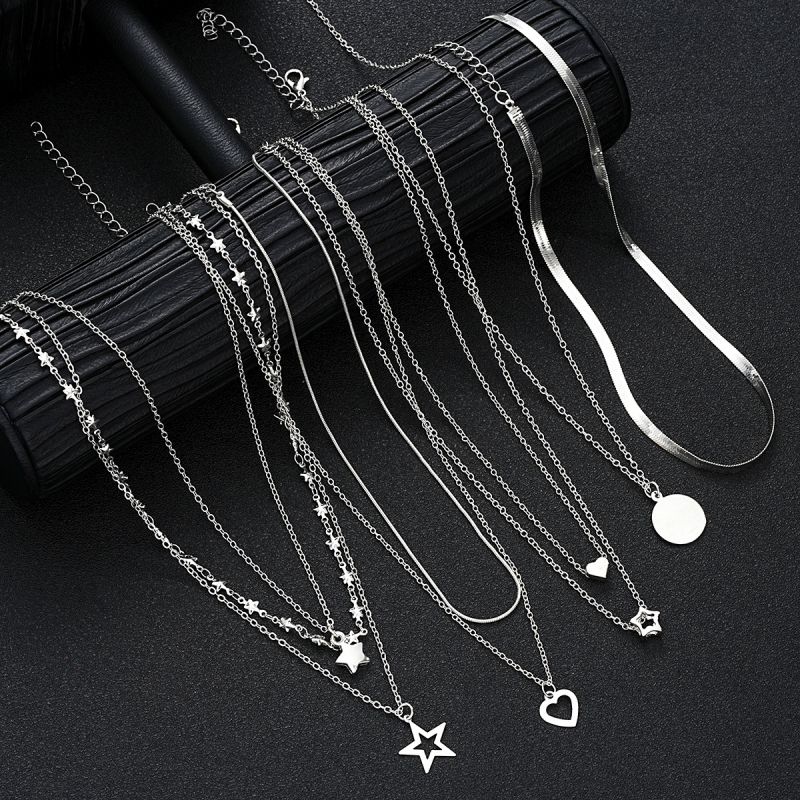 Conjunto De Collar Con Estrella De Cinco Puntas De Aleación De Amor
