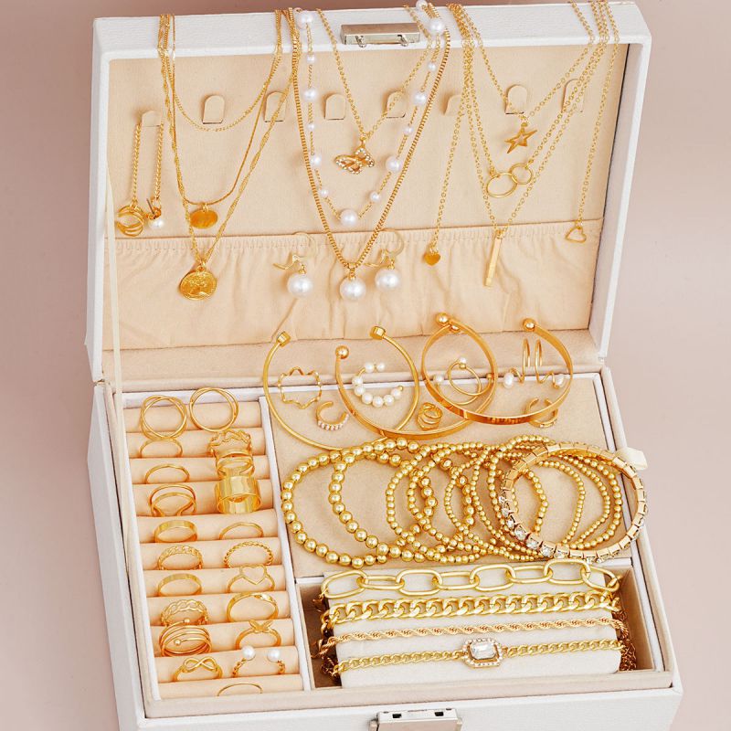Conjunto De Collar Pulsera Pendientes Y Anillo Con Pentagrama De Perla De Aleación