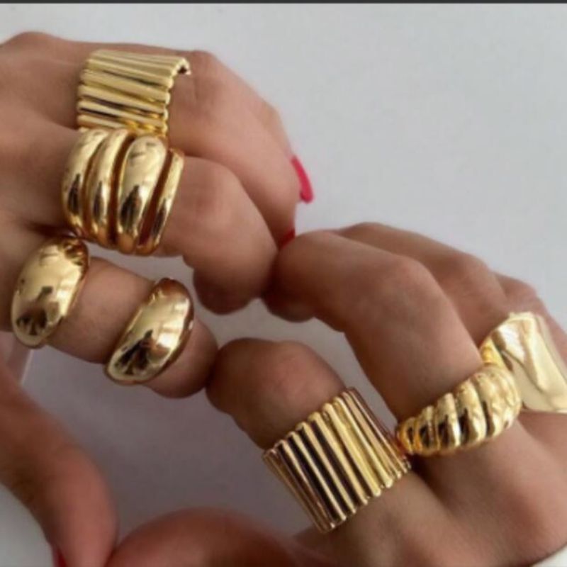 Juego De Anillos Abiertos De Bola De Aleación Con Rayas Lisas