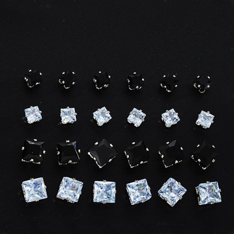 Juego De Pendientes Cuadrados De Aleación De Diamantes