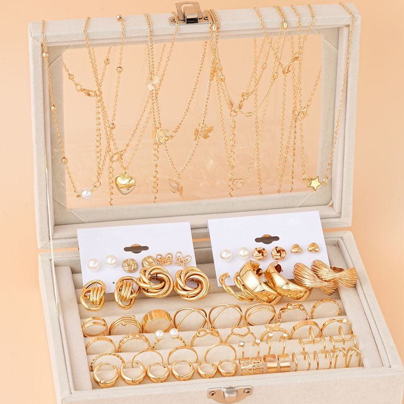 Conjunto De Collar Pendientes Y Anillo Con Forma De Mariposa Y Perla De Aleación