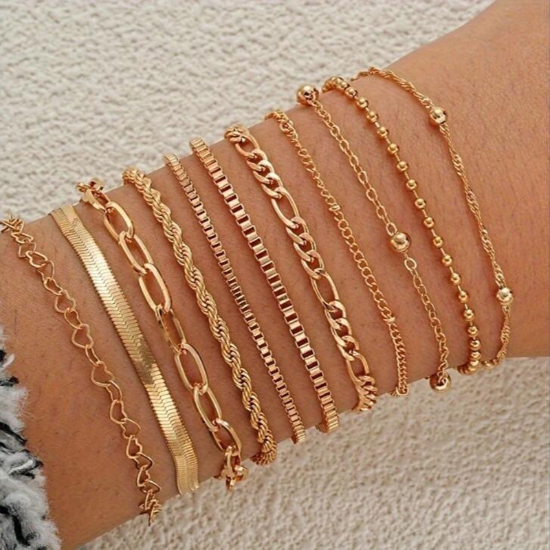 Conjunto De Pulsera De Cadena Geométrica De Aleación