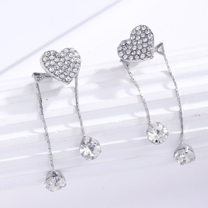 Pendientes De Aleación Con Forma De Corazón De Diamantes