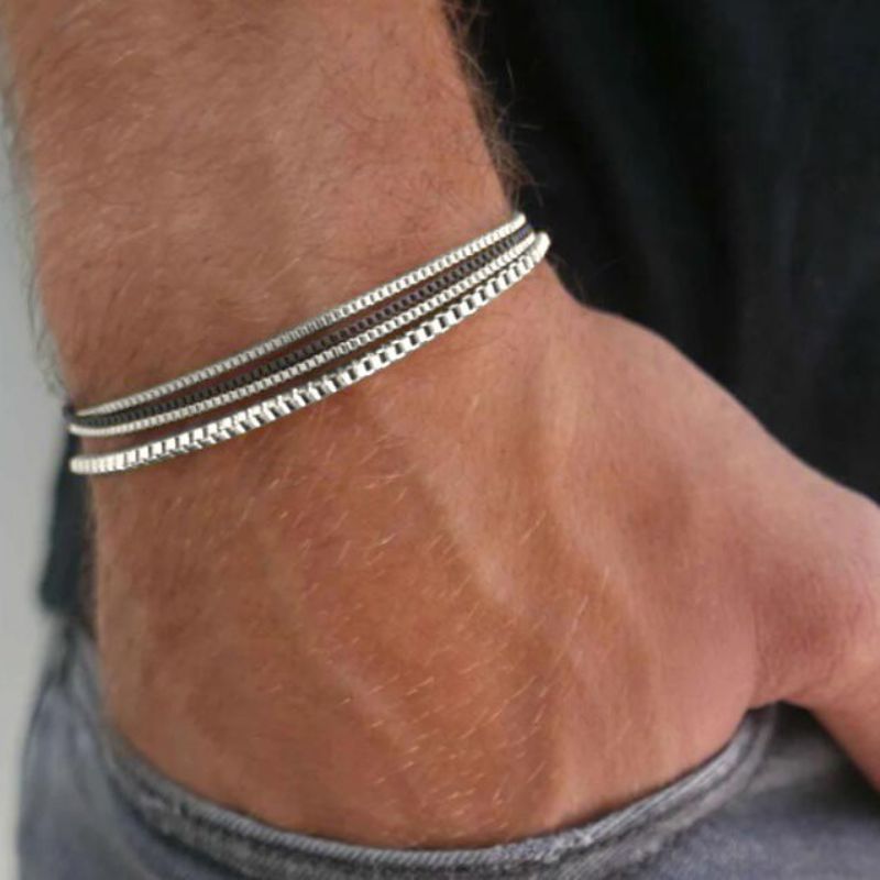 Juego De Pulseras De Cadena De Acero Inoxidable Para Hombre