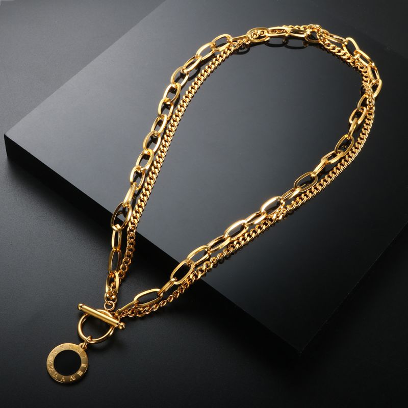 Collar De Cadena Gruesa Doble Ot De Acero De Titanio