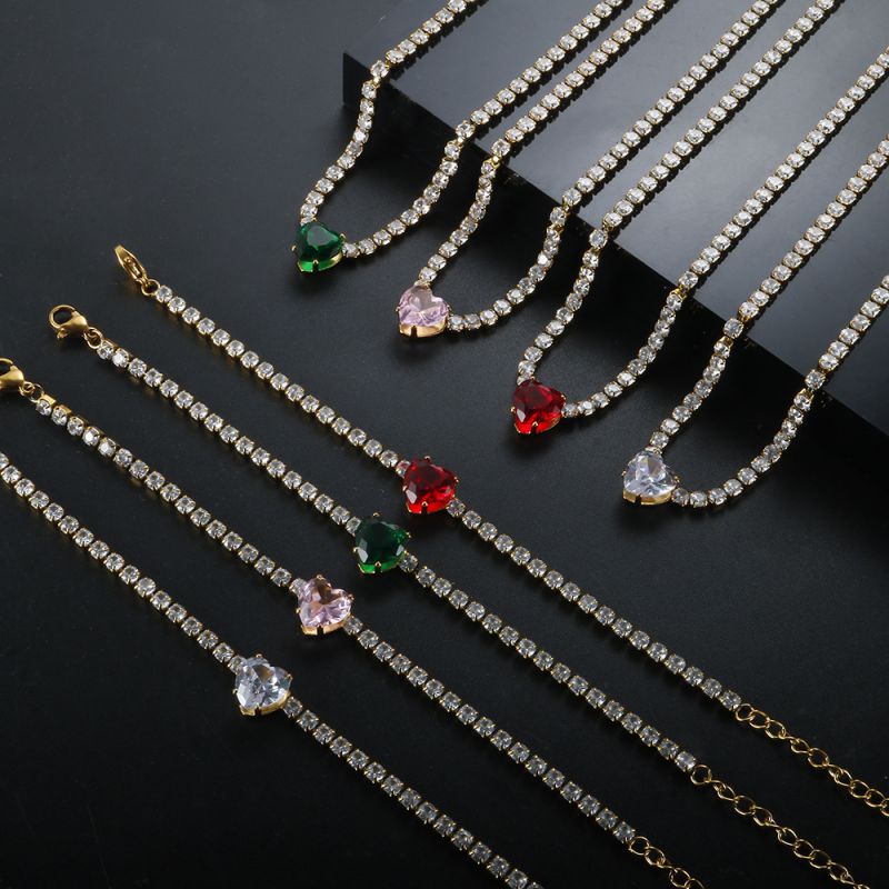 Collar De Corazón De Diamantes De Acero De Titanio