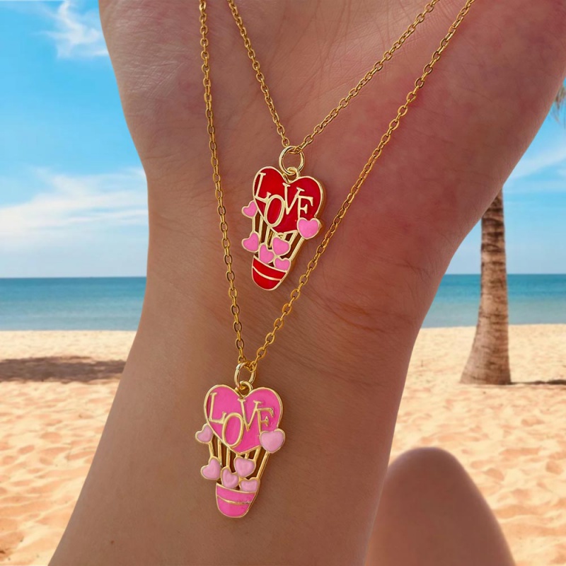 Collar Con Forma De Globo De Amor Corazón Y Gota De Aceite De Acero De Titanio