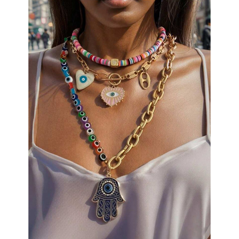 Color 1 Alloy Diamond Palm Eye Stitching Chain Necklace (75+5)