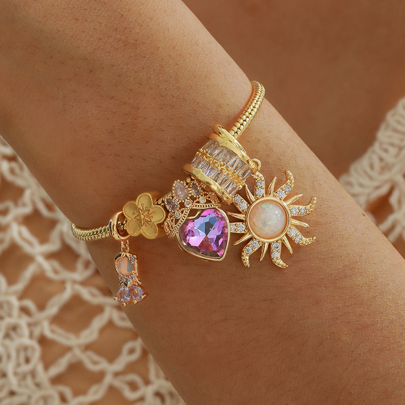 Pulsera De Flor De Corazón De Sol Con Incrustaciones De Circonita De Cobre