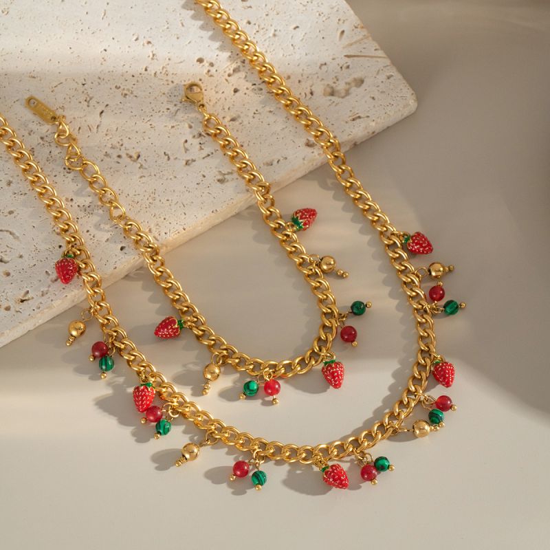 Pulsera De Acero Inoxidable Con Forma De Fruta Y Fresa
