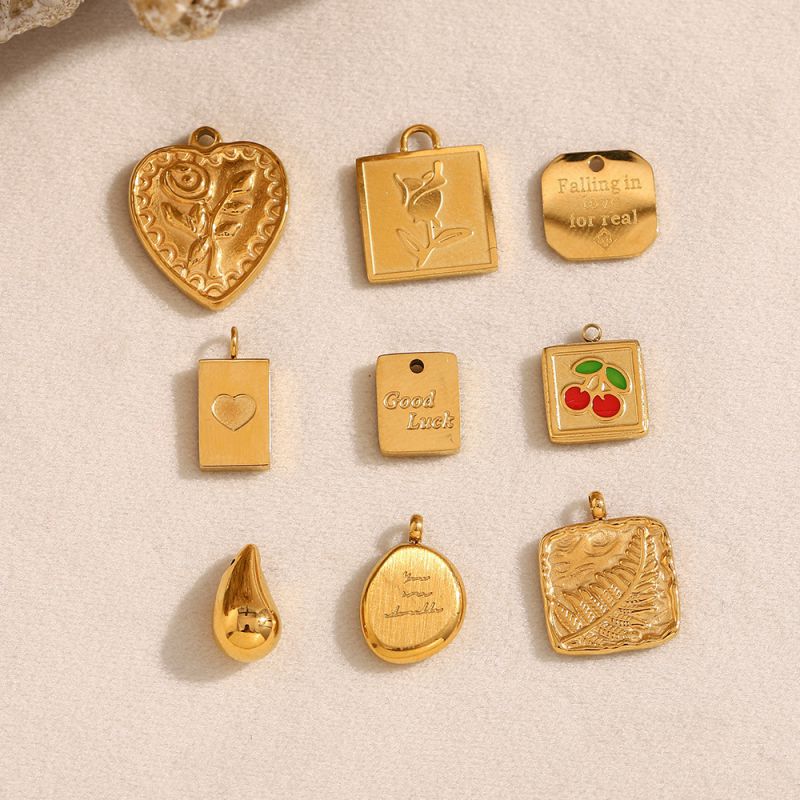 Love Bar Pendant - Gold Stainless Steel Cherry Wings Letter Love Water Drop Pendant (without Chain)