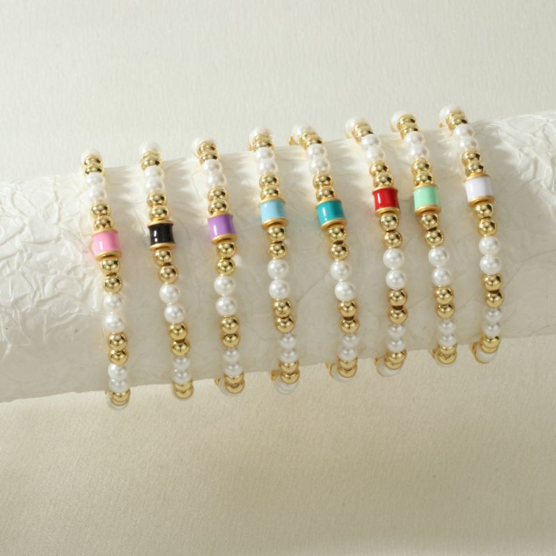 Pulsera Geométrica Con Cuentas De Perla Dorada Y Bañada En Cobre