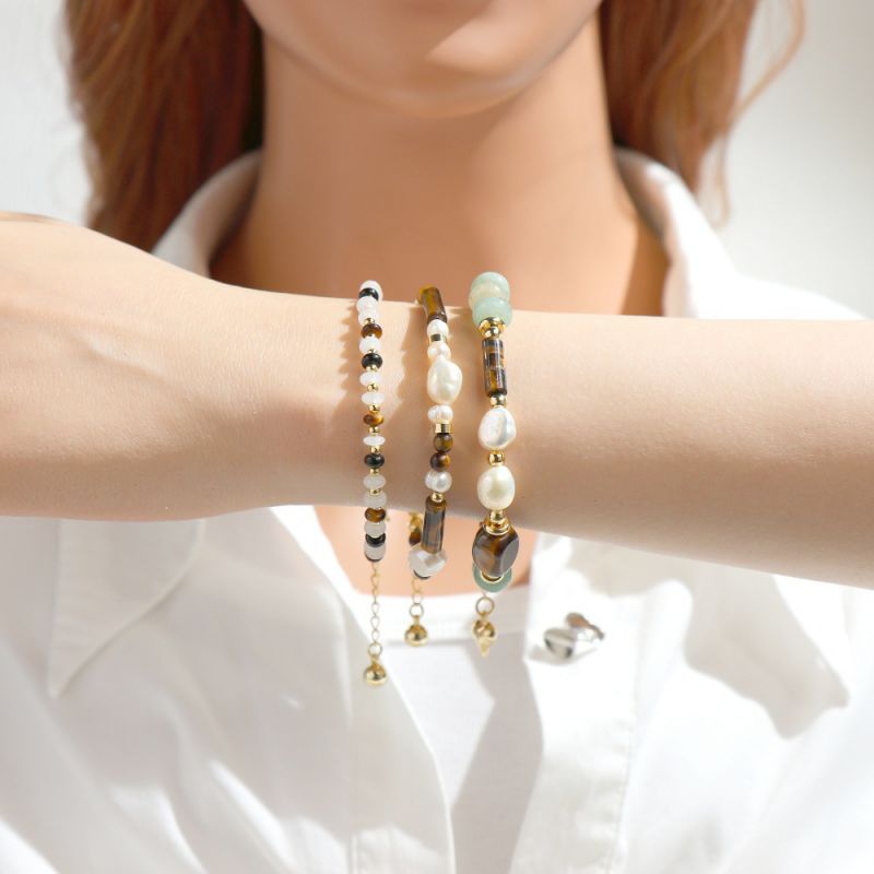 Pulsera De Cuentas De Ágata Tigre Amarilla Perlada