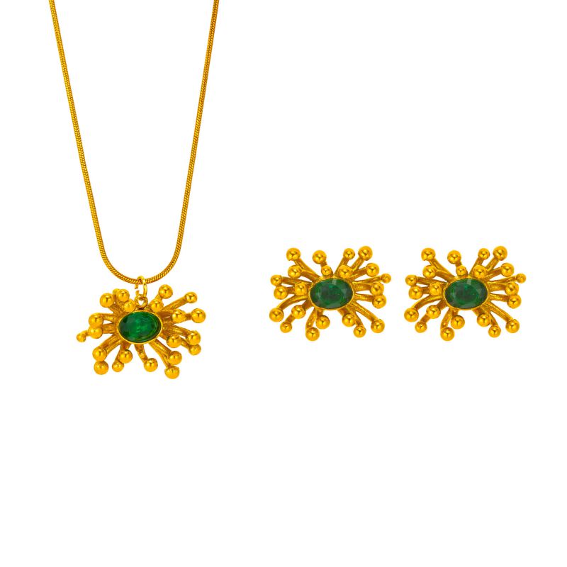 Conjunto De Collar Y Pendientes De Diamantes Con Estambre De Acero Inoxidable
