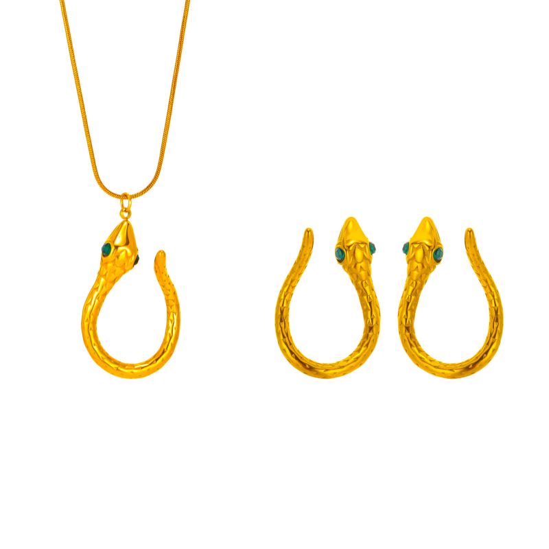 Conjunto De Collar Y Pendientes De Serpiente Con Diamantes De Acero Y Titanio