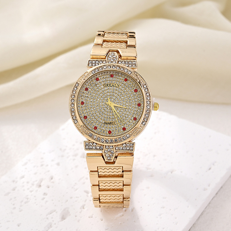 Reloj Redondo De Acero Inoxidable Con Diamantes
