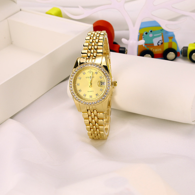 Reloj Redondo De Acero Inoxidable Con Diamantes