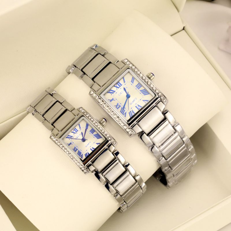 Reloj Cuadrado De Acero Inoxidable Con Diamantes