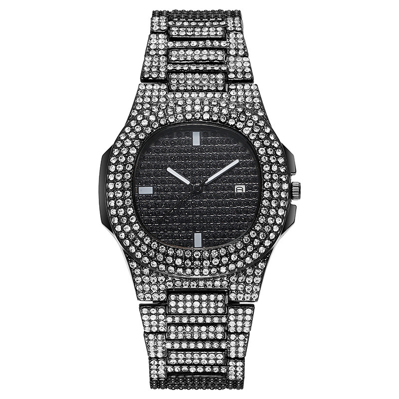 Reloj Cuadrado De Acero Inoxidable Con Diamantes