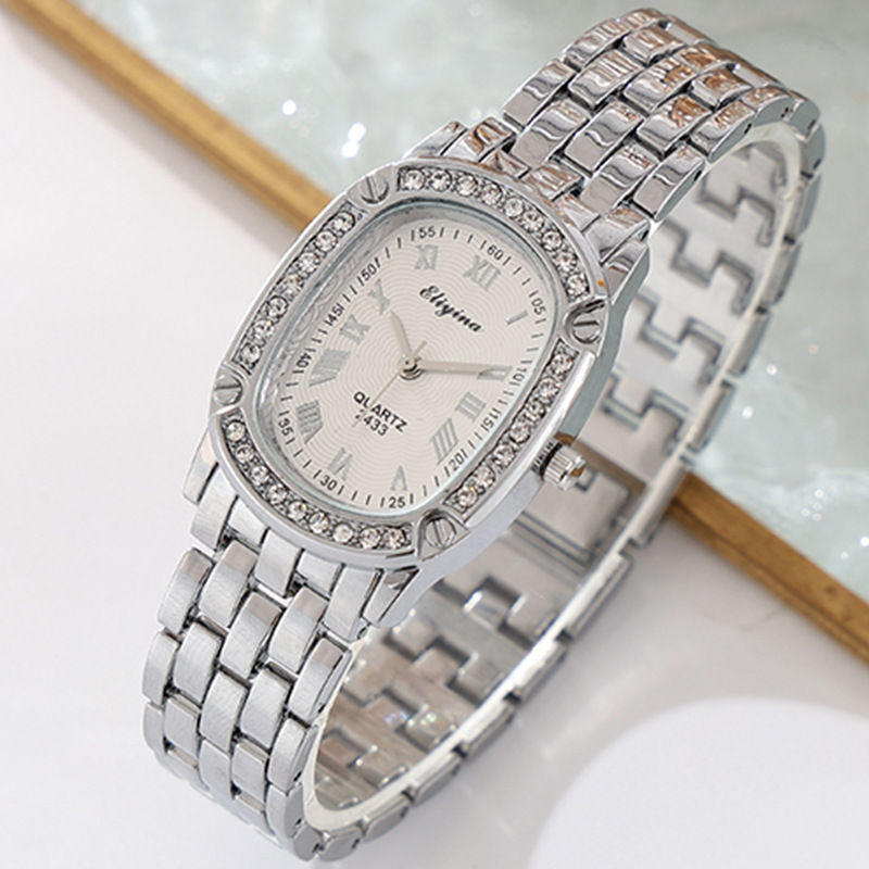 Reloj Ovalado De Acero Inoxidable Con Diamantes
