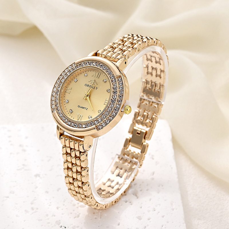 Reloj Redondo De Acero Inoxidable Con Diamantes
