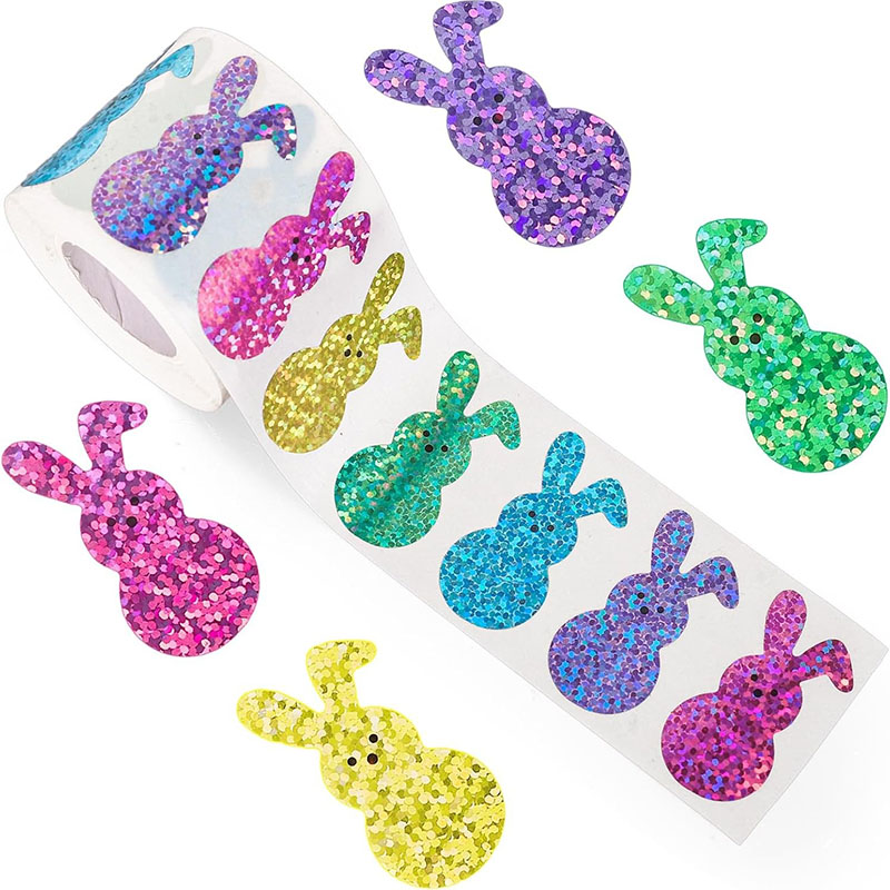 Color 2 500 Stickers/roll Cartoon Laser Rabbit Label Seal Sticker (*2)