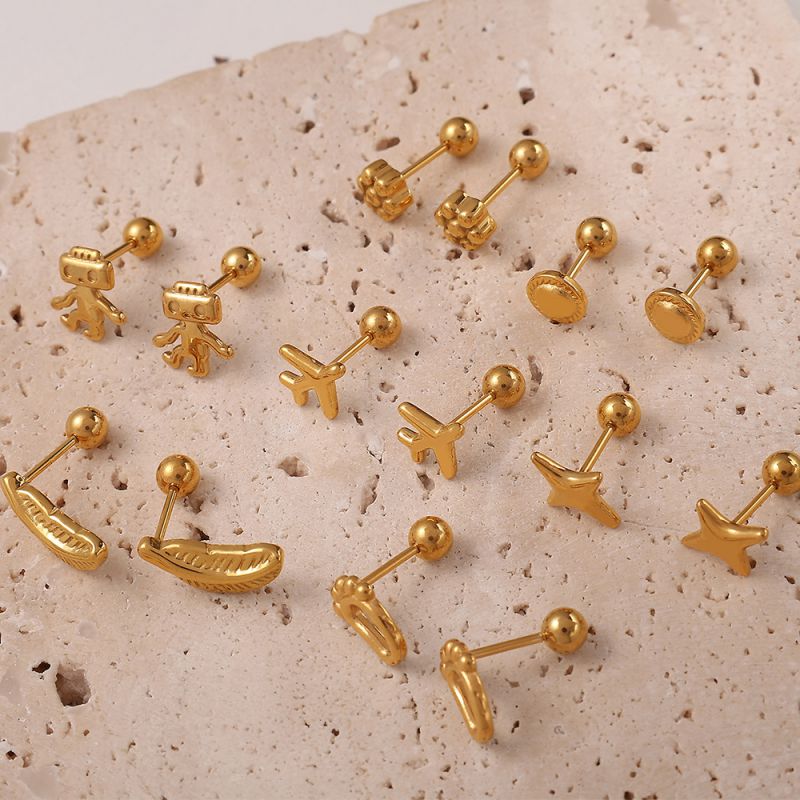 Pendientes De Acero De Titanio Con Forma De Estrella Avión Robot Pluma Para Perforación En El Pie