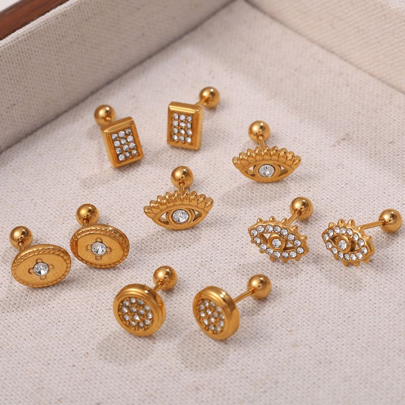 Pendientes De Titanio Con Forma De Cruz De Diamantes Y Forma De Corazón Redondos Y Cuadrados Para Piercing En El Ojo.