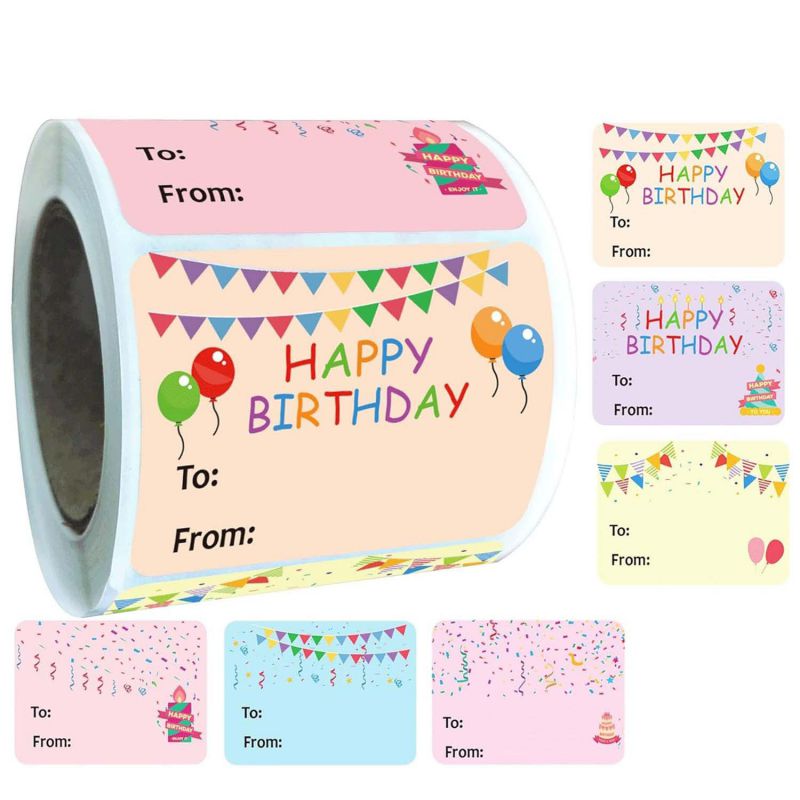 Color 200 Pieces/roll Happy Birthday Stickers (*2)