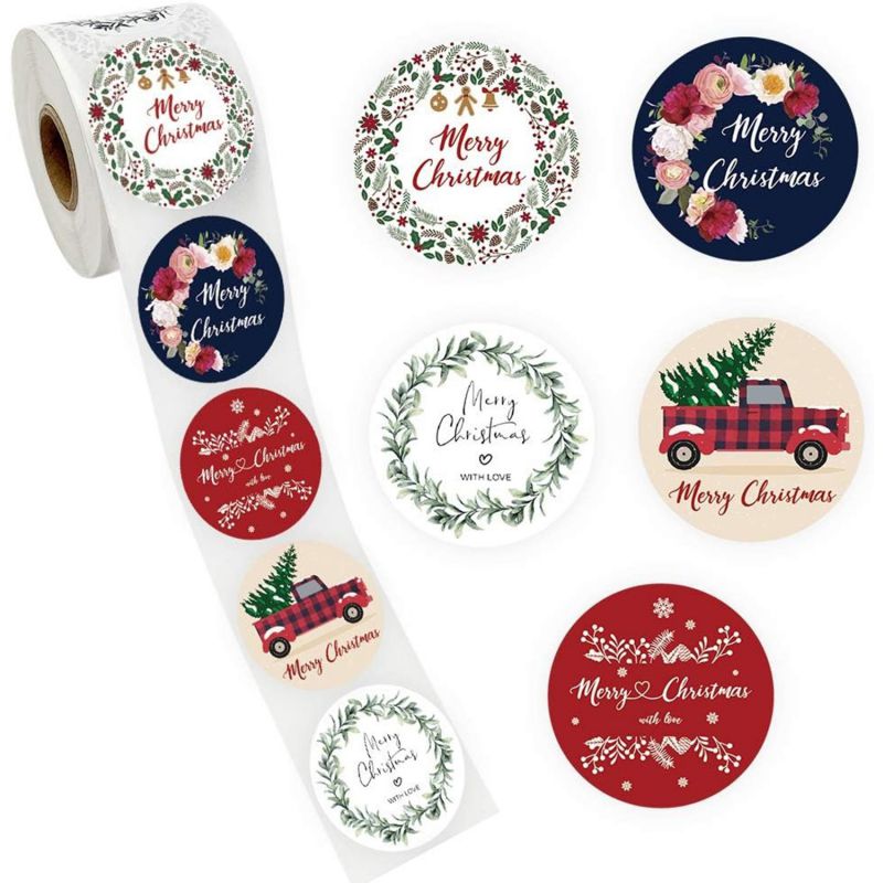 Color Christmas Printed Sticker Labels In Rolls (*2)