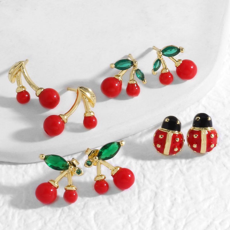 Pendientes De Cereza De Cobre Bañados En Oro